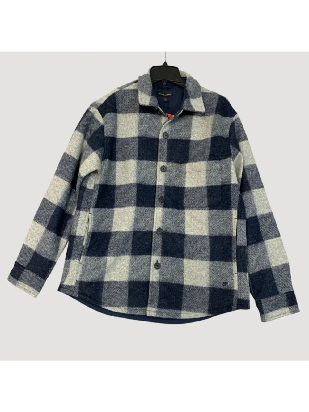 NWT Banana Republic Men's M Wool Blend Navy & Gray Heritage Shirt Jacket Plaid